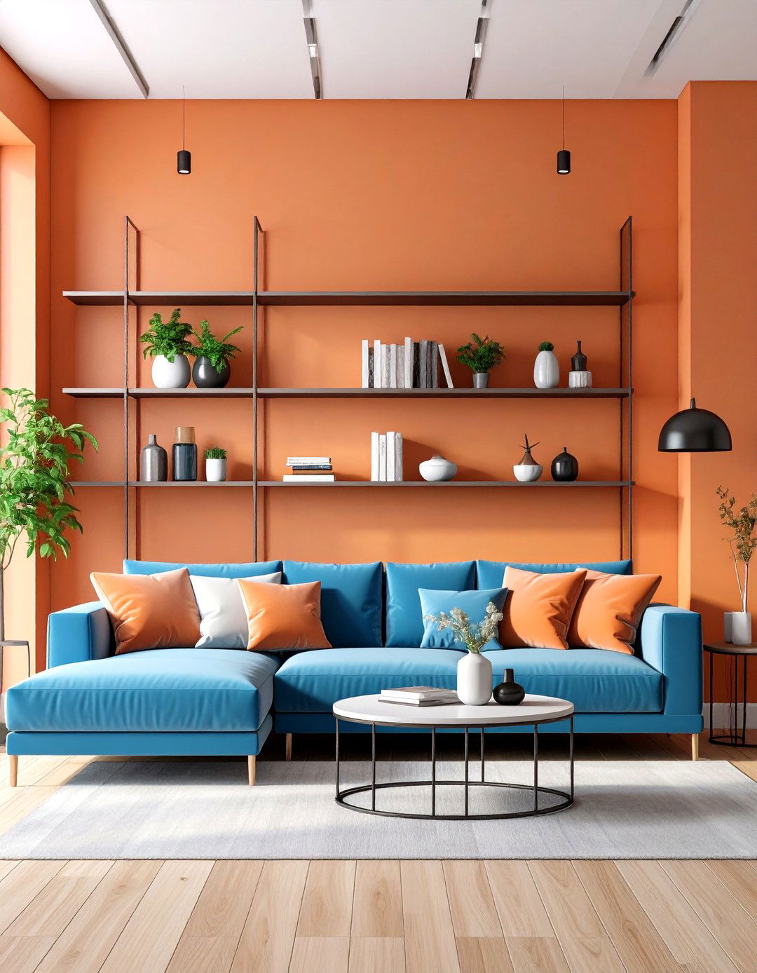 Paint One High Impact Accent Wall - 25 orange and blue living room ideas
