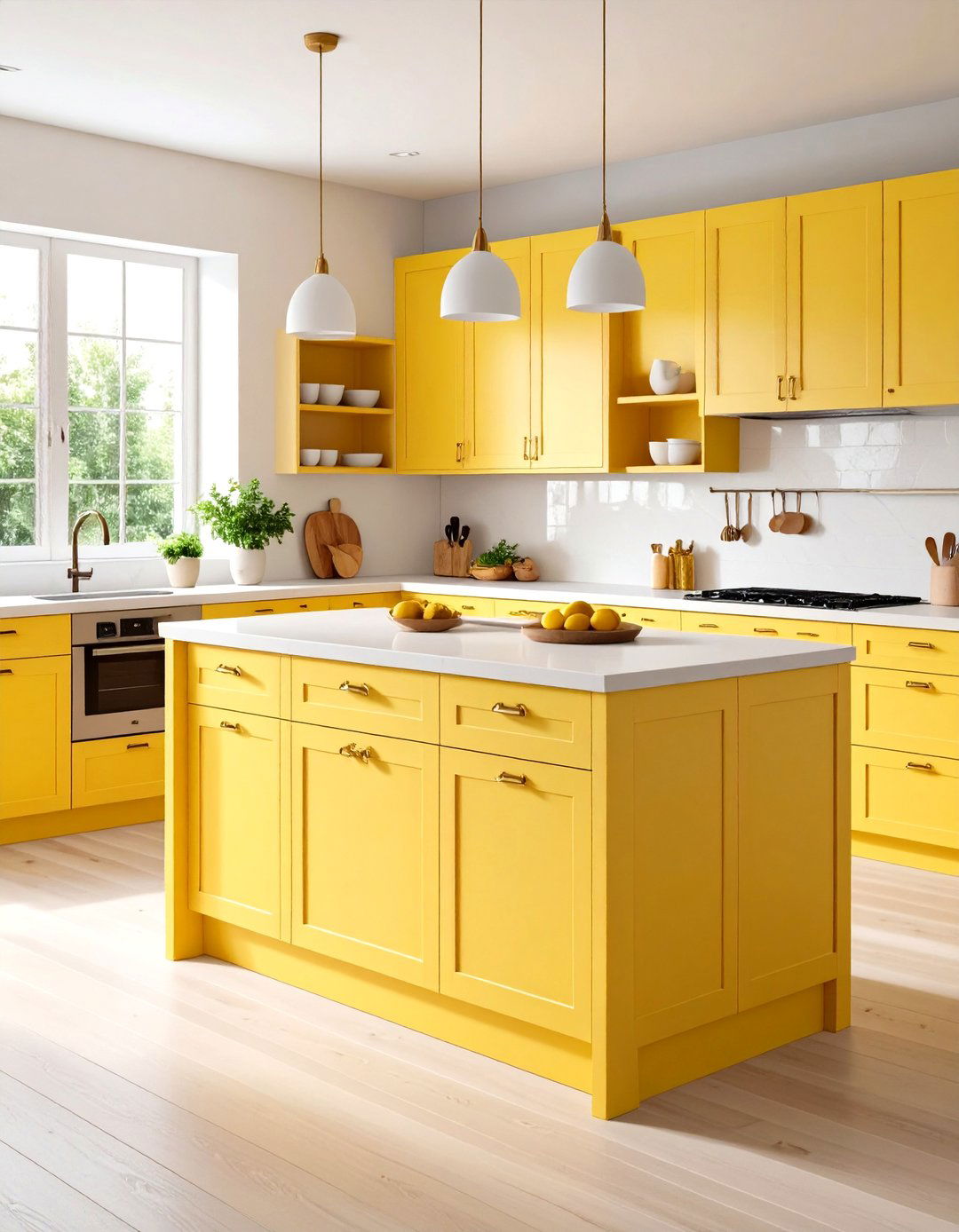 Paint a Freestanding Prep Island in Pastel Yellow - 25 pale yellow kitchen ideas