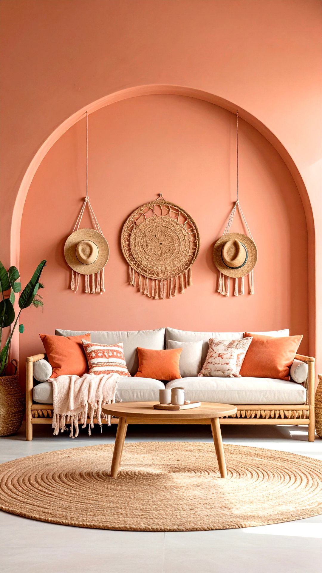 Paint a Sun Kissed Arch Accent Wall in Your Boho Living Room - 25 colorful boho living room ideas