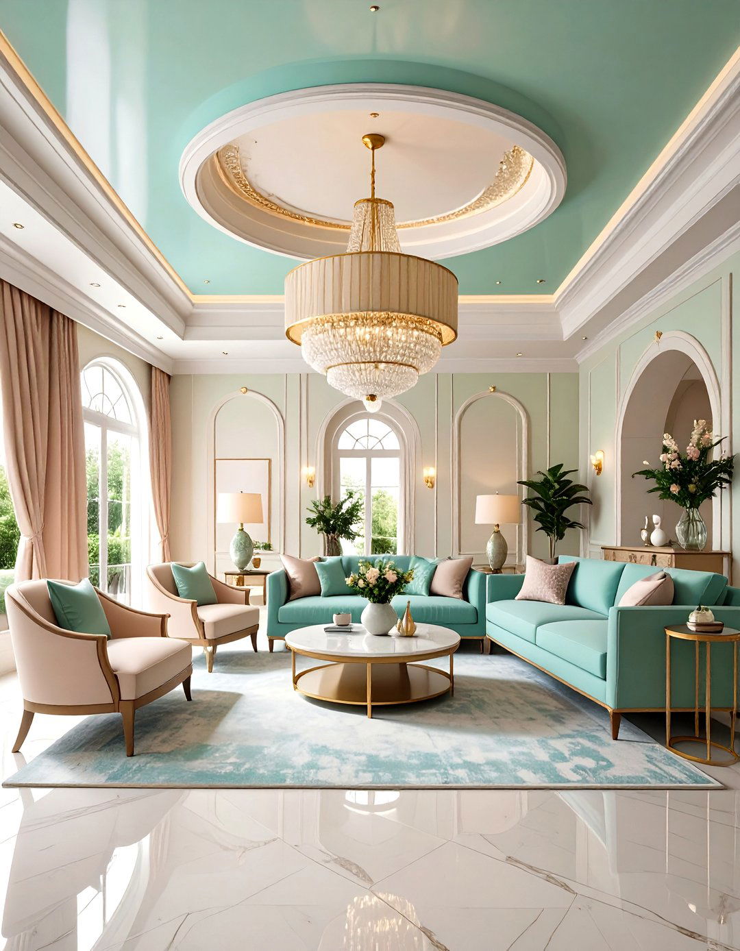 Paint the Ceiling for an Immersive Pastel Look - 25 pastel living room ideas