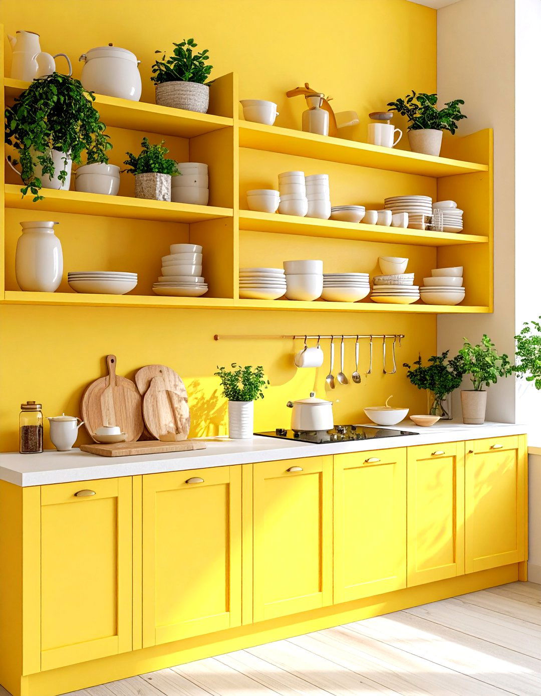 Paint the Inside of Open Shelves a Delicate Yellow - 25 pale yellow kitchen ideas