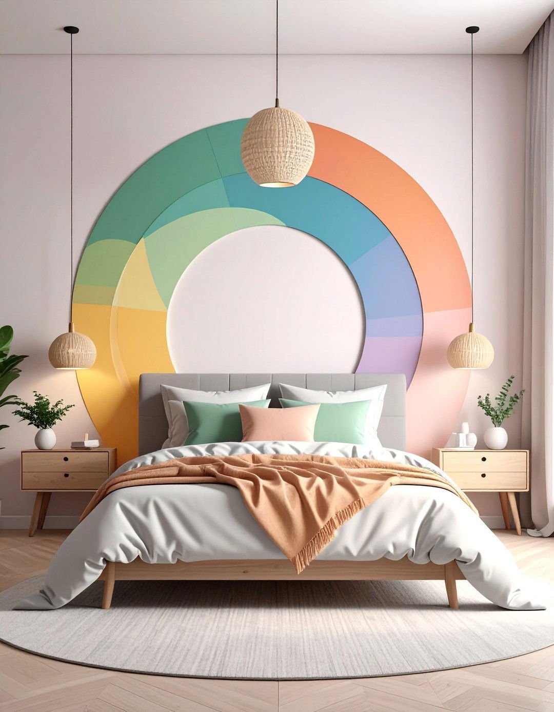 Painted Arch or Circle Frames the Pillow Line - 25 no headboard ideas