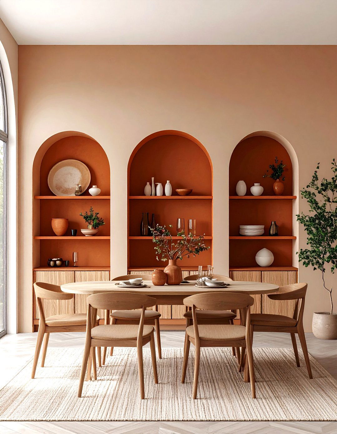 Painted Arches Frame Built In Shelves - 25 70s dining room design ideas