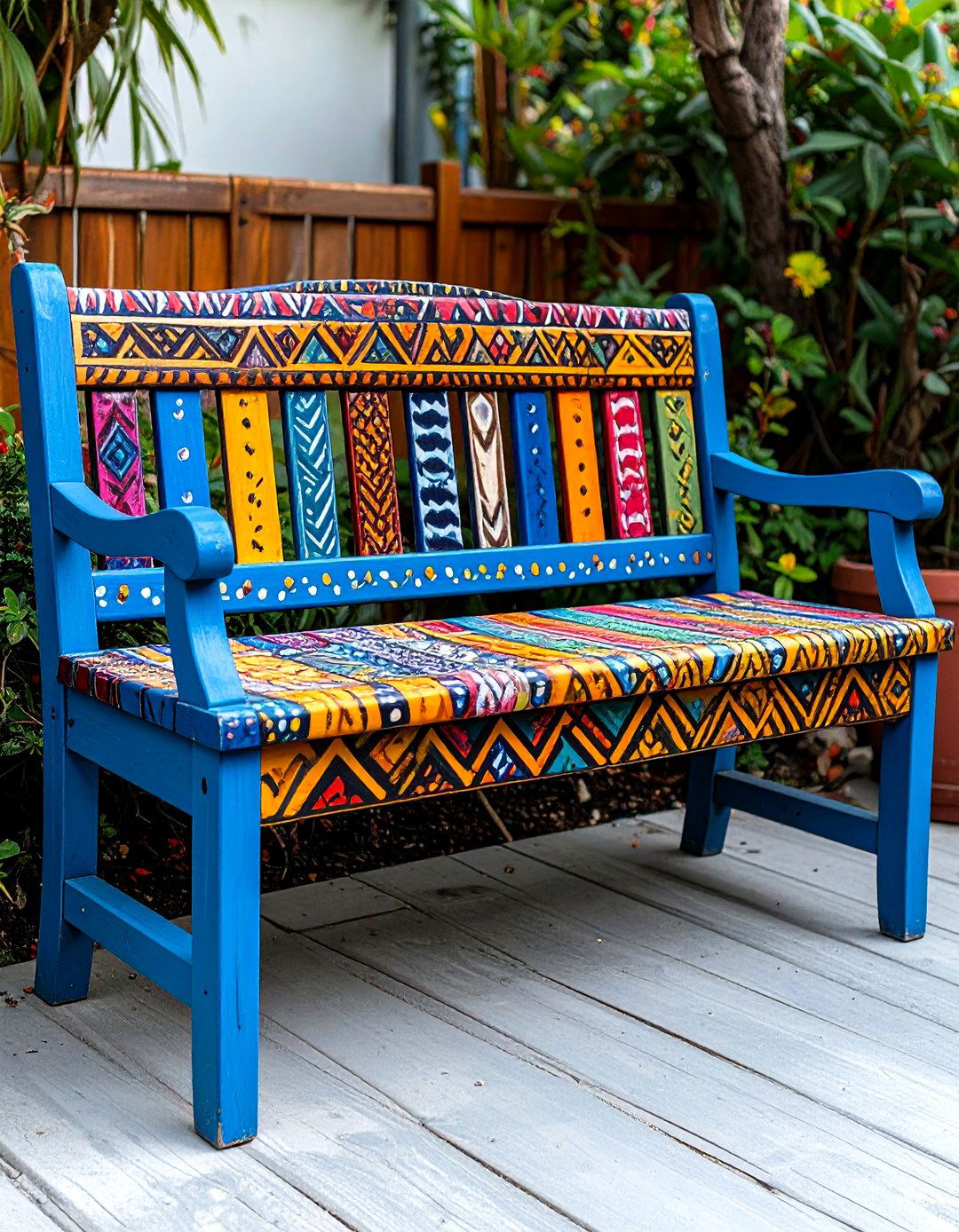 Painted Furniture Bench Featuring Aztec Patterns - 25 painted furniture ideas