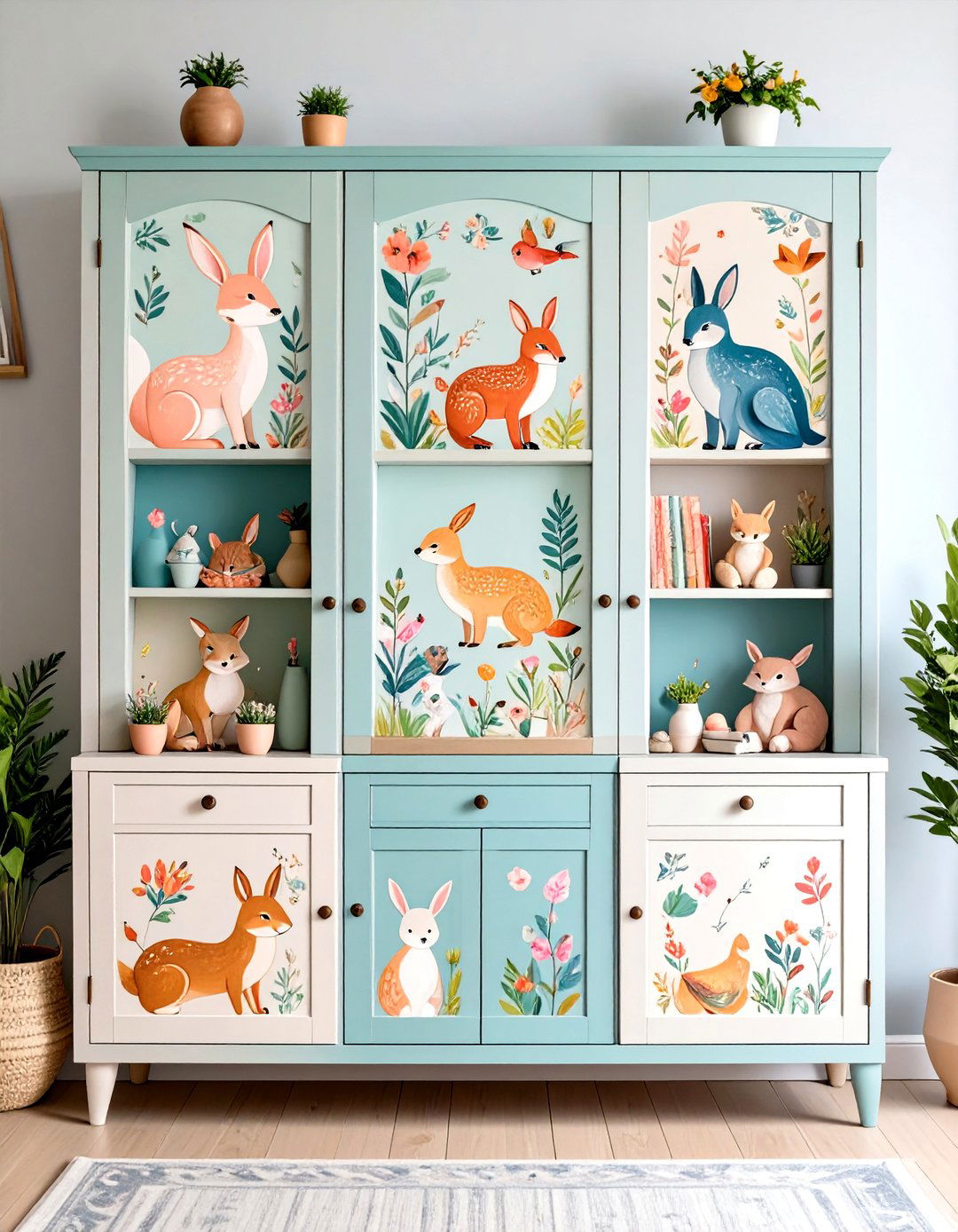 Painted Furniture Cabinet with Whimsical Animal Patterns - 25 painted furniture ideas