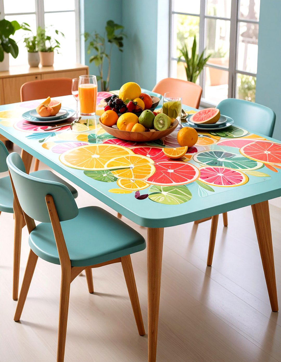 Painted Furniture Dining Table with Whimsical Fruit Motifs - 25 painted furniture ideas