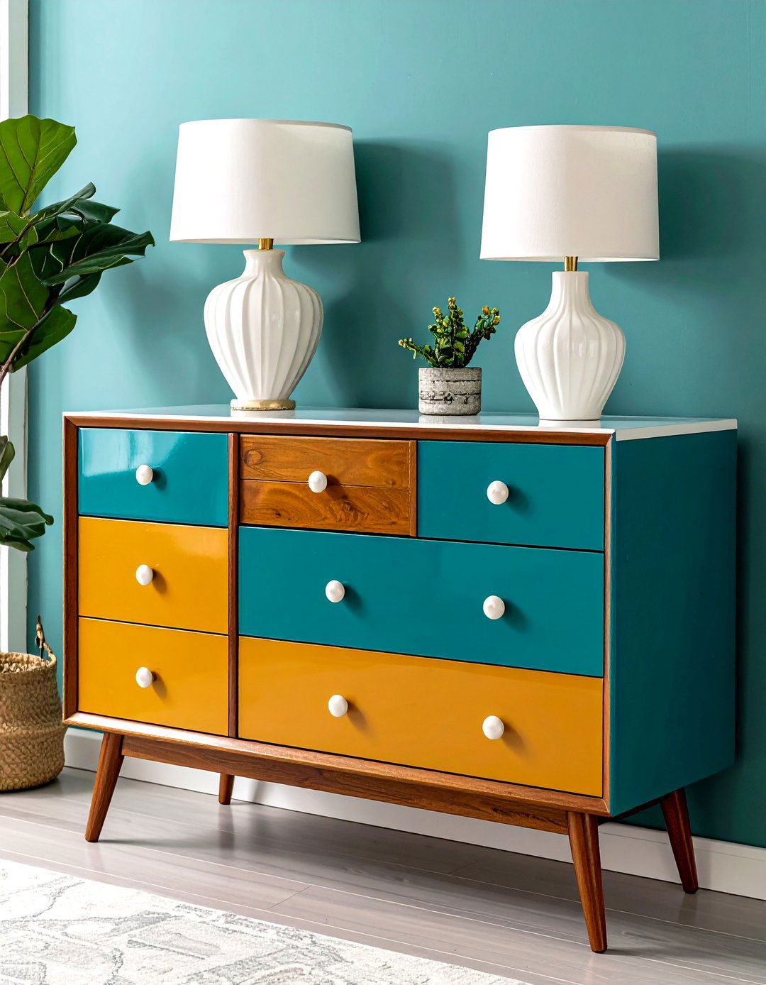 Painted Furniture Dresser in Retro Color Palette - 25 painted furniture ideas