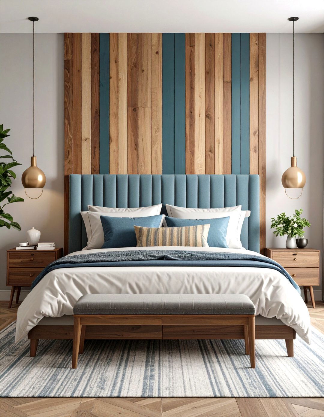 Painted Furniture Headboard with Dramatic Stripes - 25 painted furniture ideas