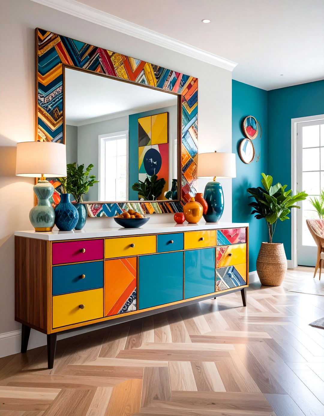 Painted Furniture Mirror Frame with Funky Patterns - 25 painted furniture ideas