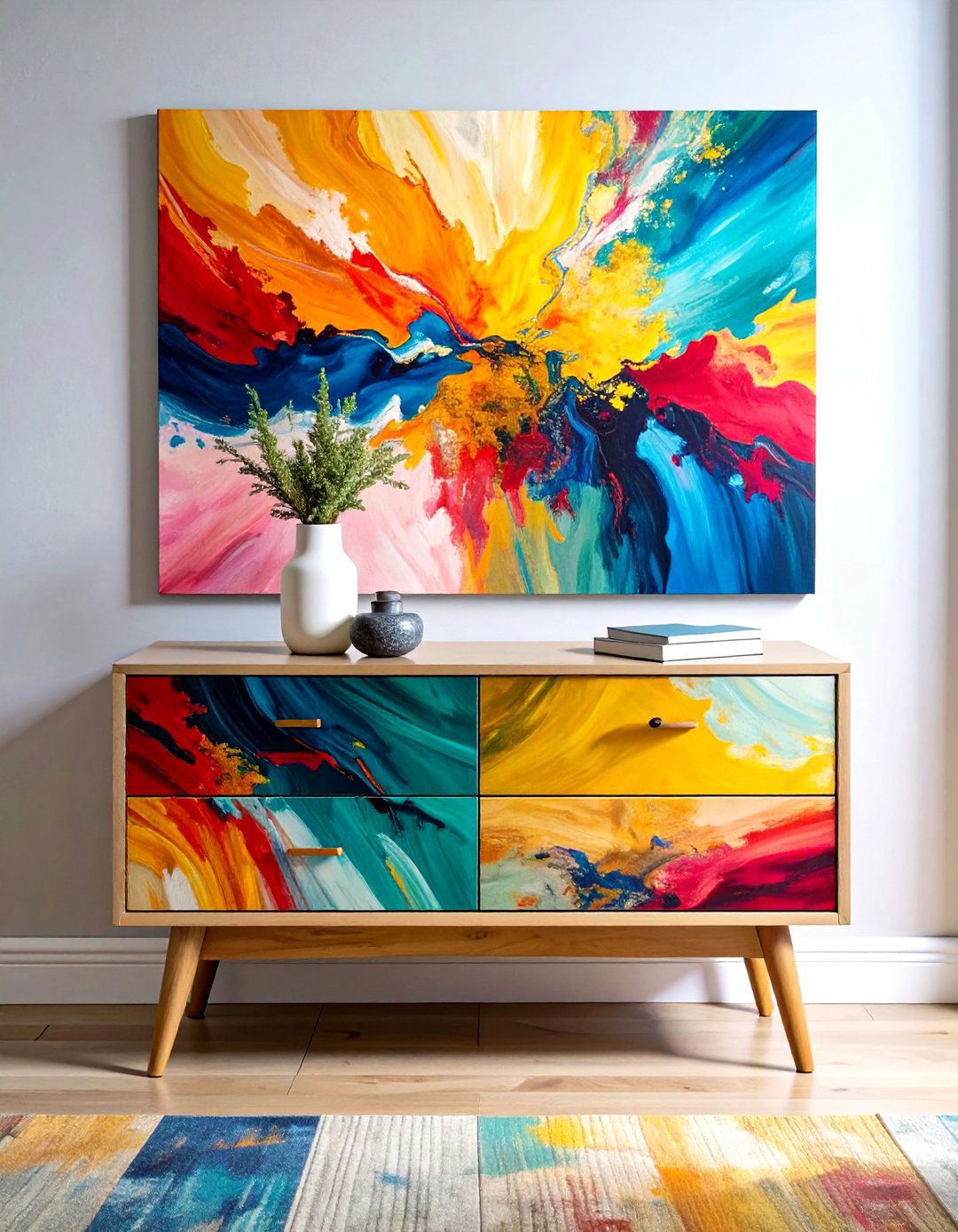 Painted Furniture Nightstand as Canvas for Abstract Art - 25 painted furniture ideas
