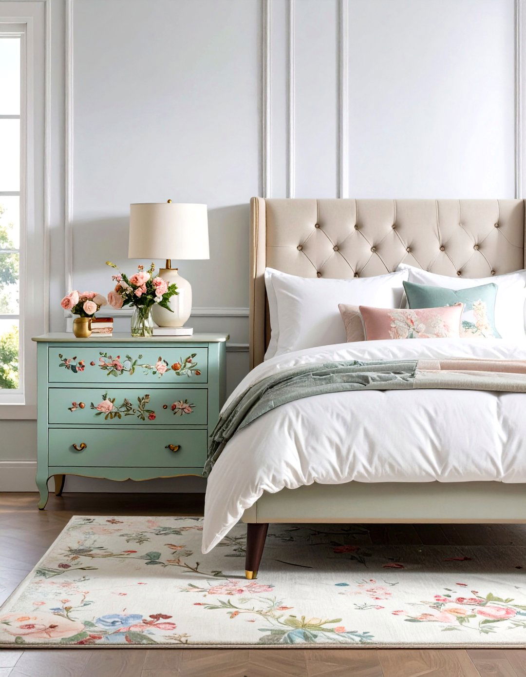 Painted Furniture Nightstand with Floral Motifs - 25 painted furniture ideas