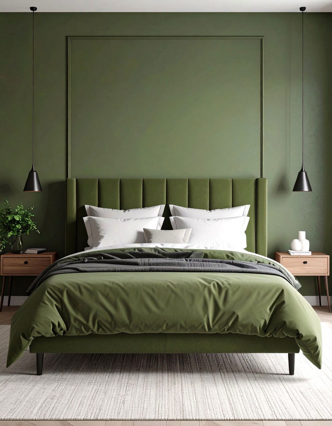 Painted Headboard Silhouette - 25 olive green accent wall ideas