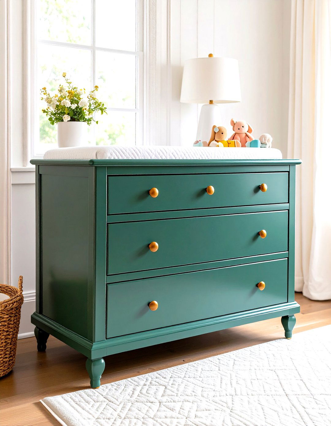 Painted Heirloom Dresser as a Focal Point - 25 dark green nursery ideas