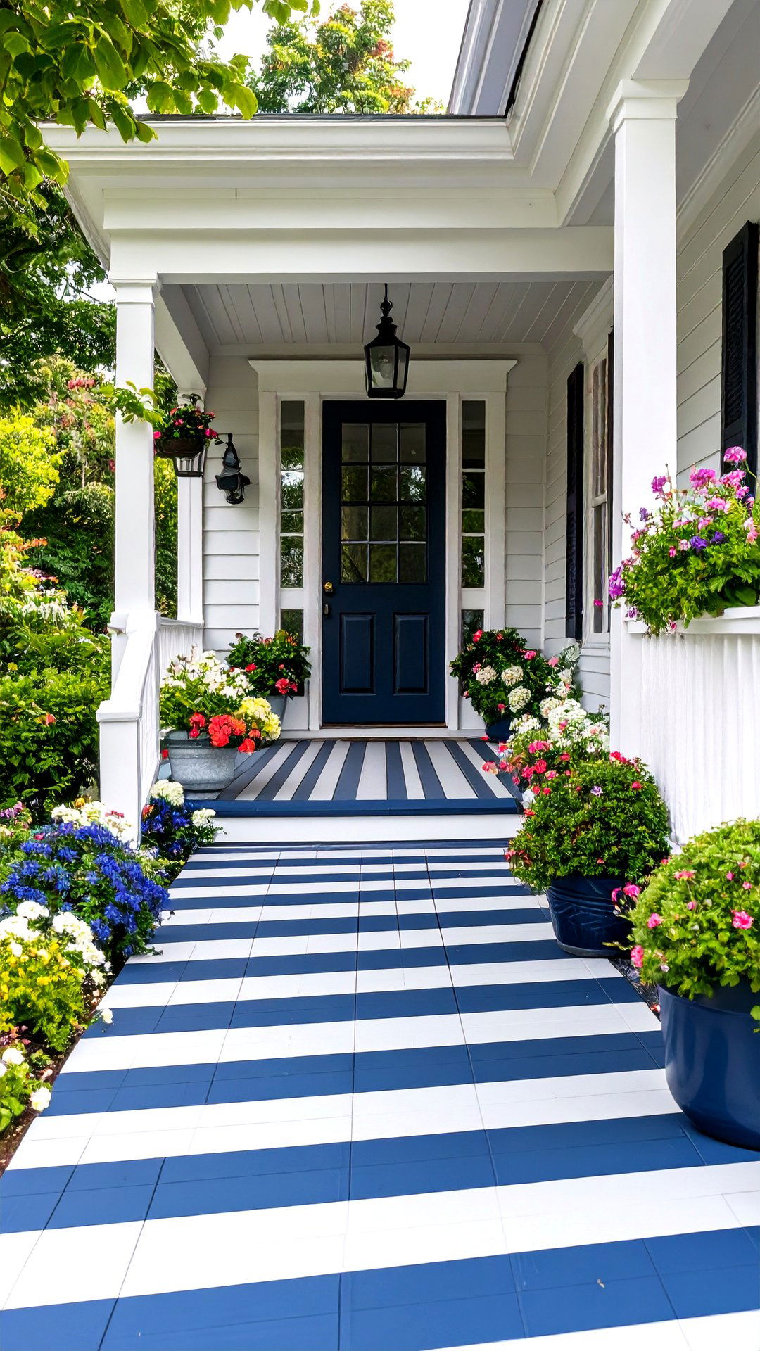 Painted Porch Floor Stripes Hint at Coastal Colonial Roots - 25 colonial front porch ideas