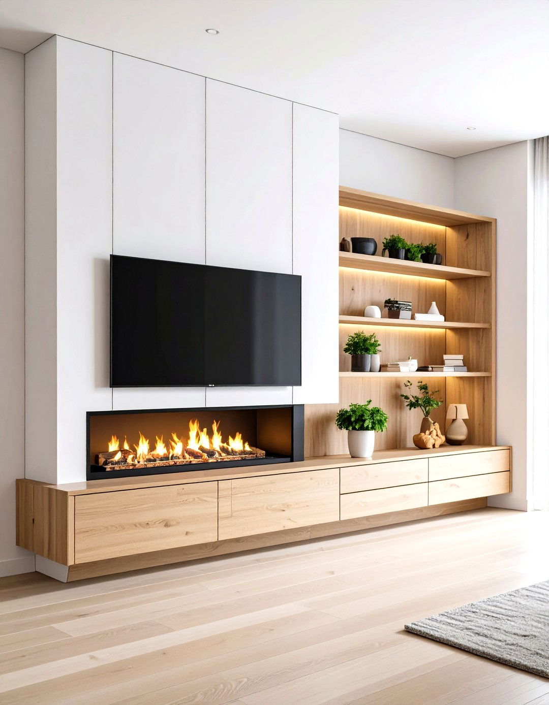Pair a Media Wall Beside the Flames - 25 off-center fireplace ideas
