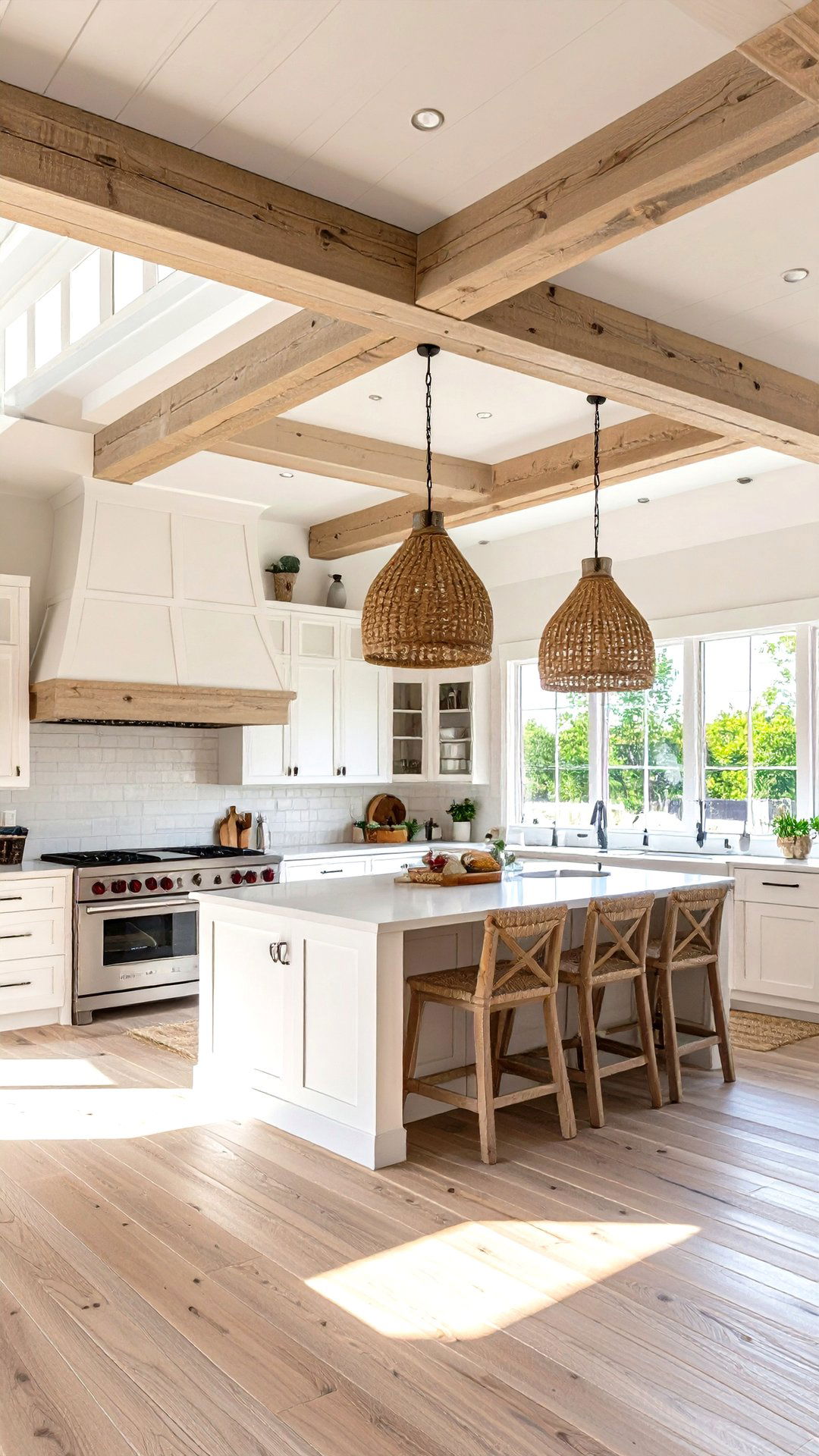 Pale Wood Beams Highlight the Ceiling - 25 coastal kitchen ideas