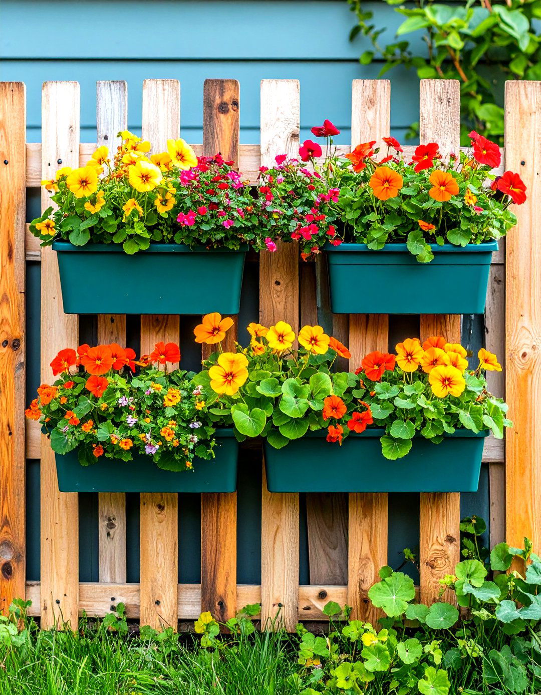 Pallet Garden Fence and Planter Rail - 25 pallet garden ideas