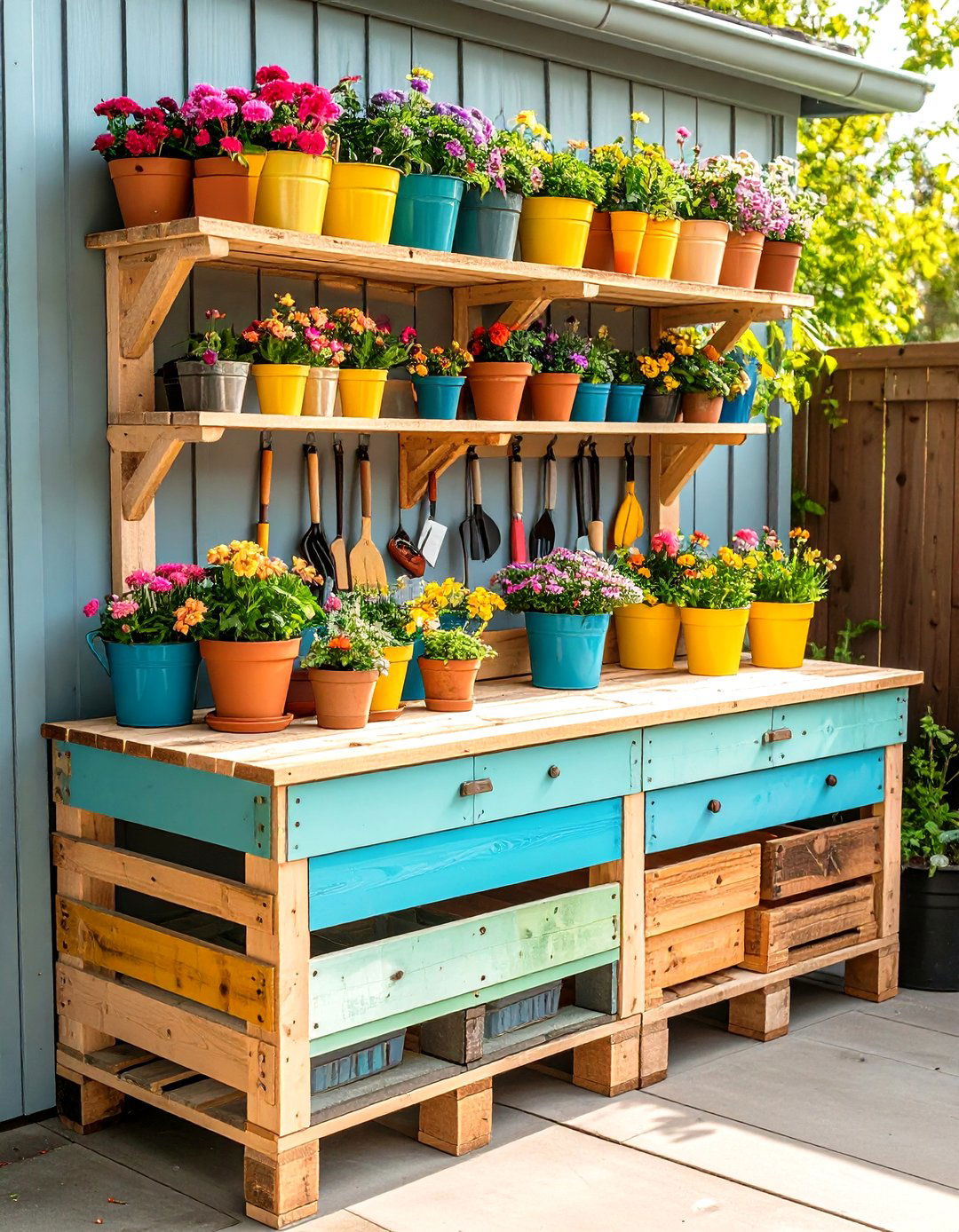 Pallet Potting Bench Station - 25 pallet garden ideas
