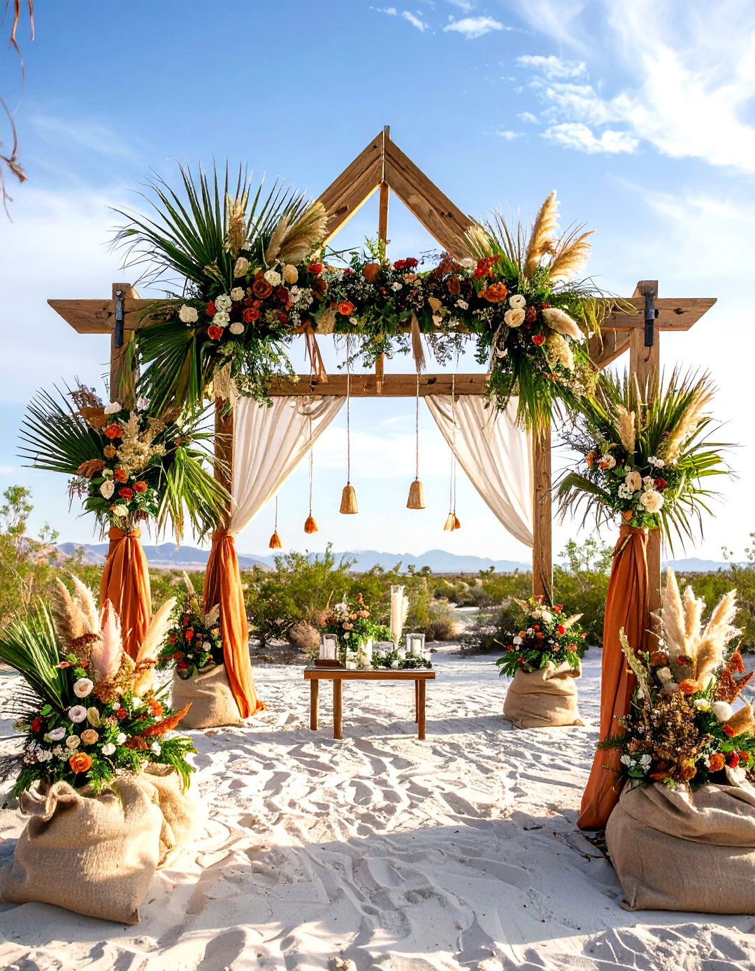 Palm and Pampas Desert Altar - 25 pampas grass wedding decor ideas