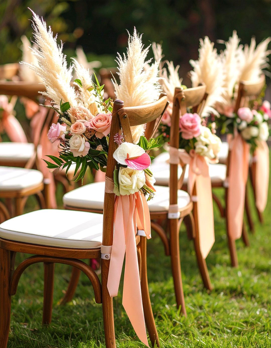Pampas Chair Back Garlands - 25 pampas grass wedding decor ideas
