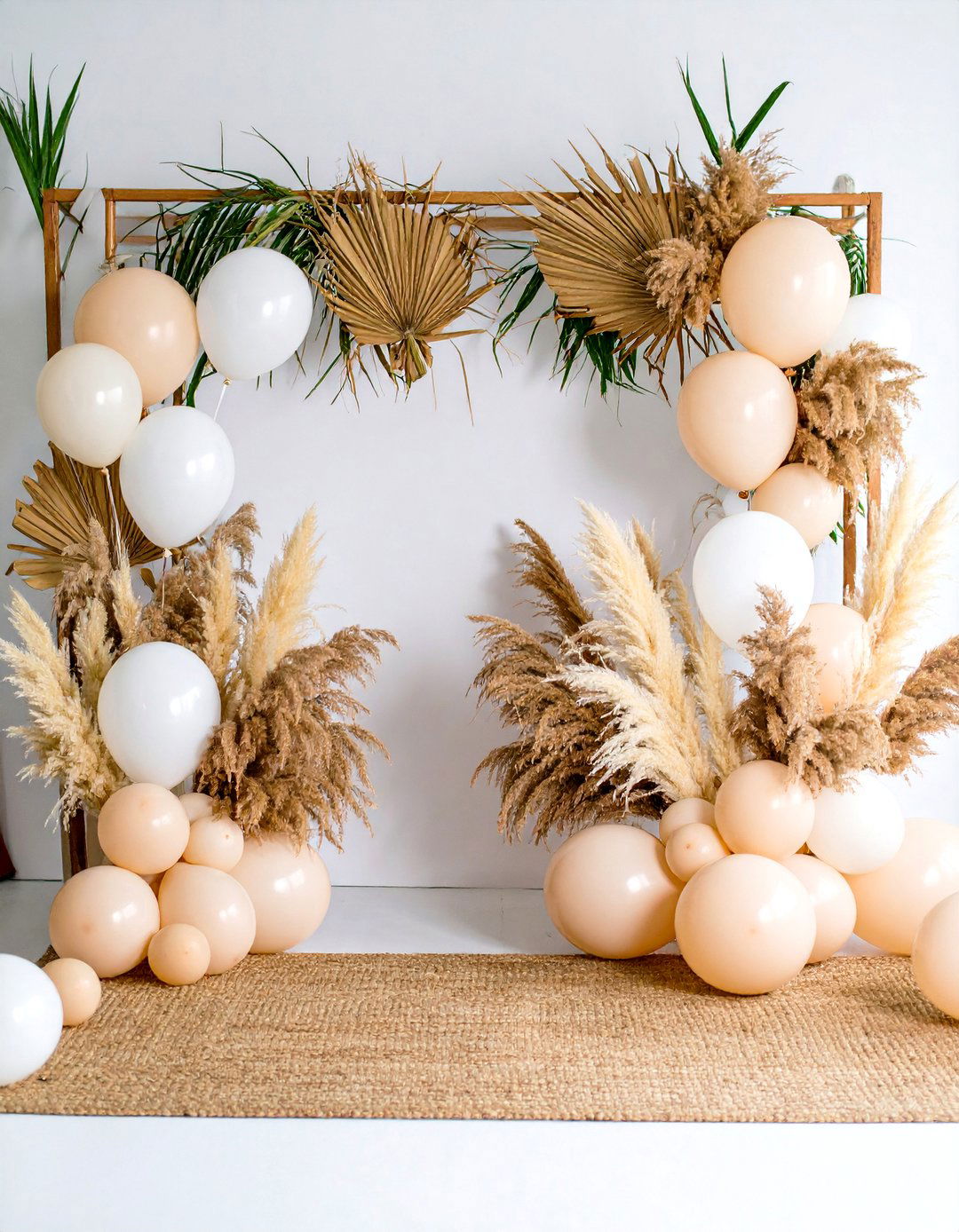 Pampas Grass Baby Shower Backdrop with Balloons and Palms - 25 pampas grass decor ideas