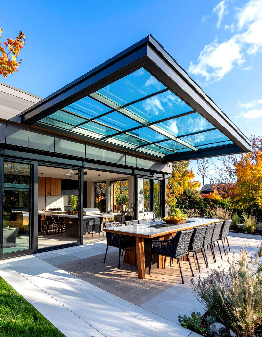 Paneled Glass Roof With Built In UV Filter - 25 outdoor kitchen roof ideas