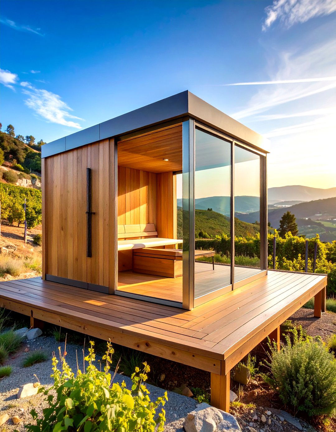 Panoramic Glass Front Sauna Facing the View - 25 outdoor sauna ideas