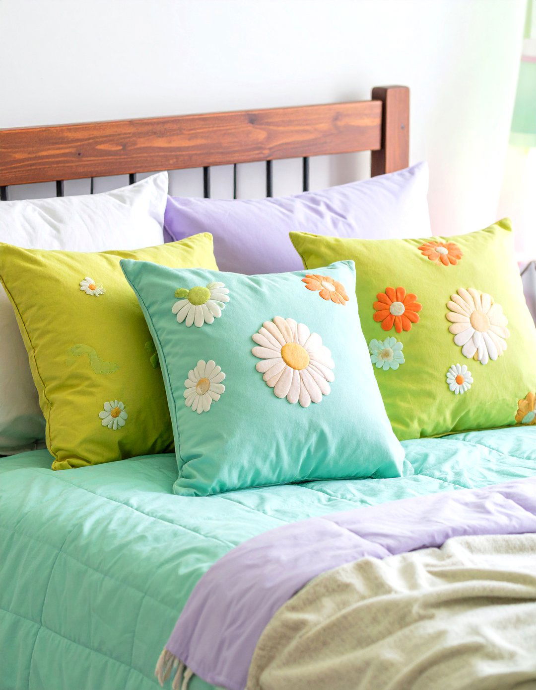 Pastel Daisy Throw Pillows in a s Bedroom - 25 90s bedroom decor ideas