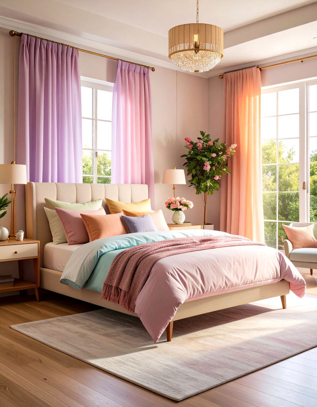 Pastel Ombre Curtains Soften Bedroom Light - 25 80s bedroom ideas