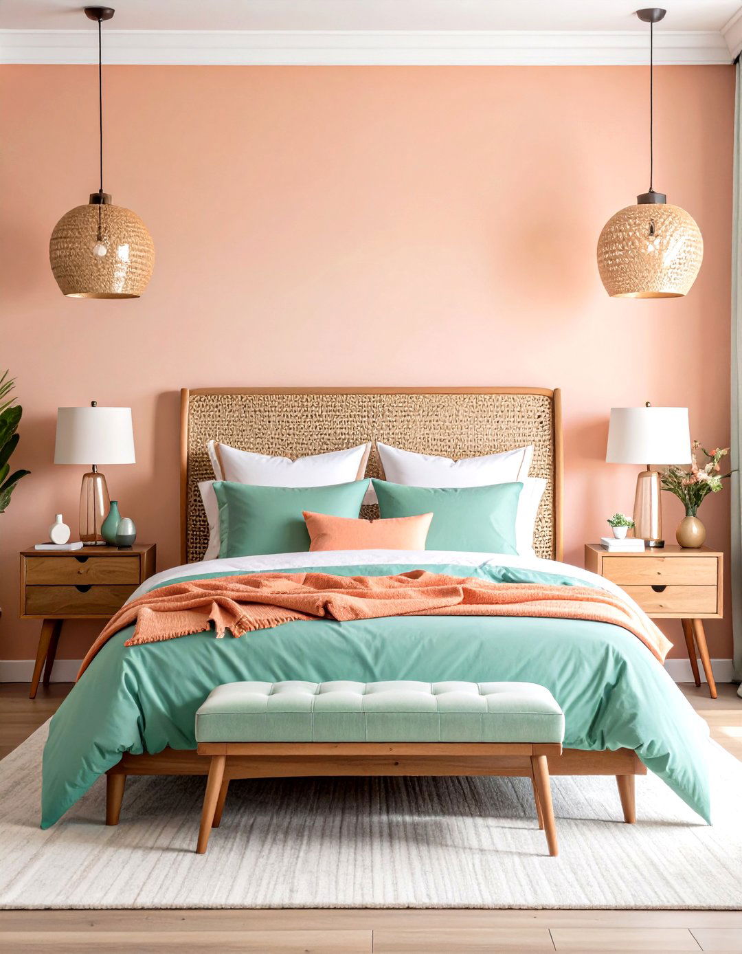 Pastel Peach and Mint Palette Softens the Bedroom - 25 80s bedroom ideas
