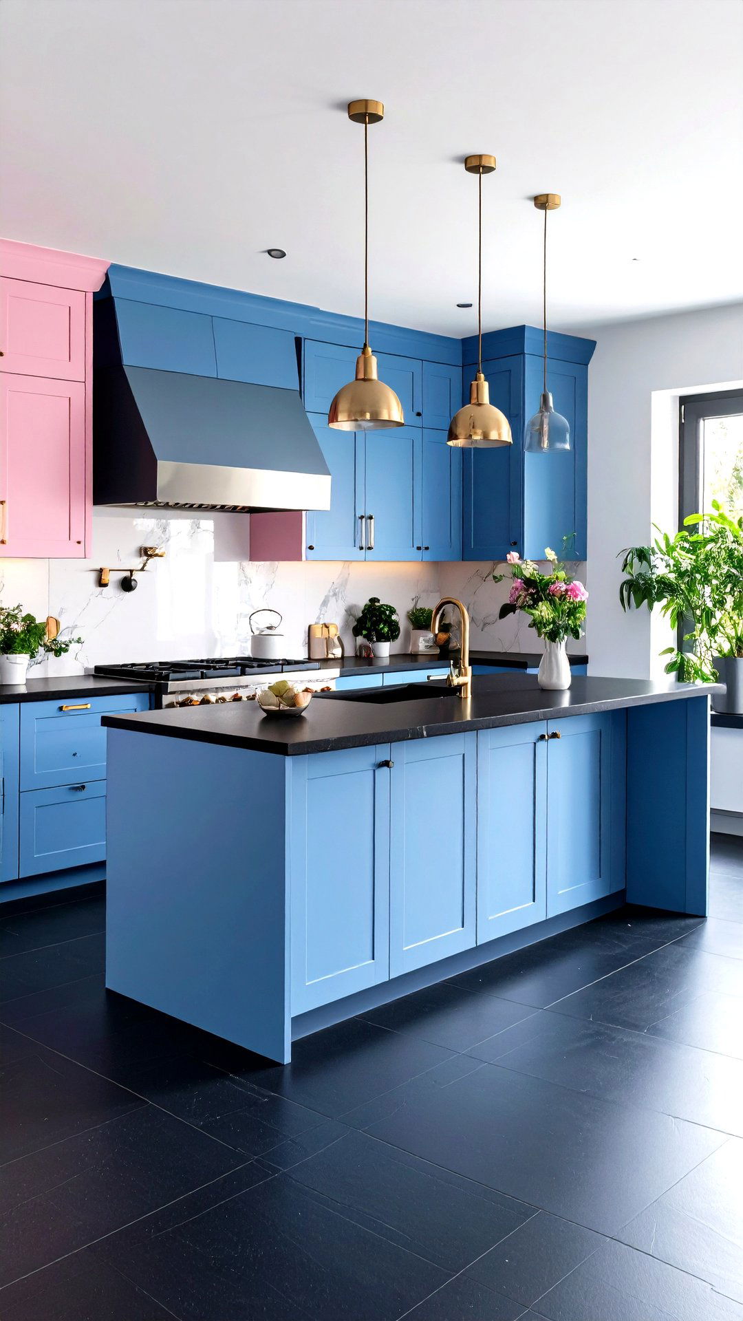 Pastel Pop Contrast - 25 black floor kitchen ideas