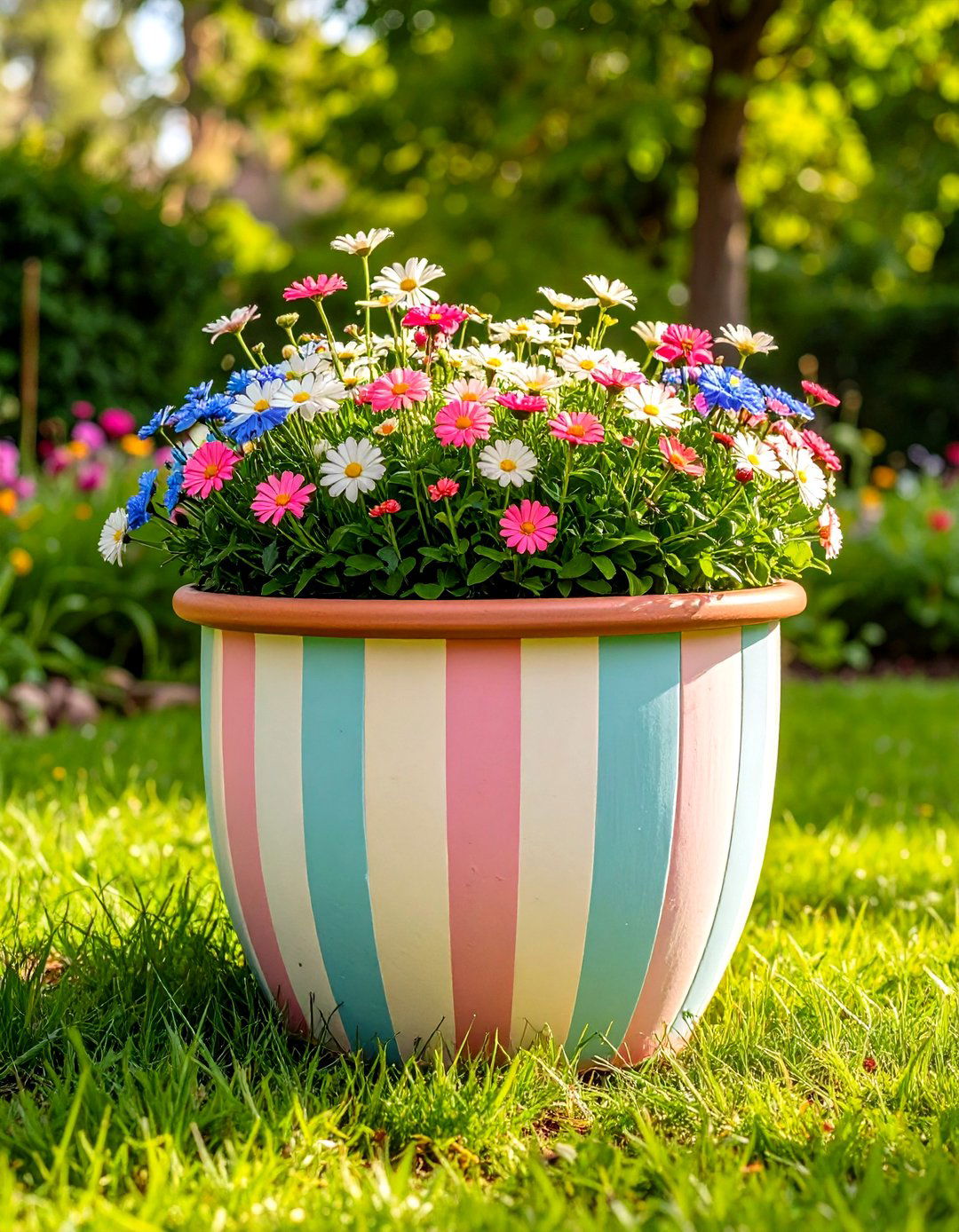 Pastel Stripe Painted Pot - 25 painted pot ideas
