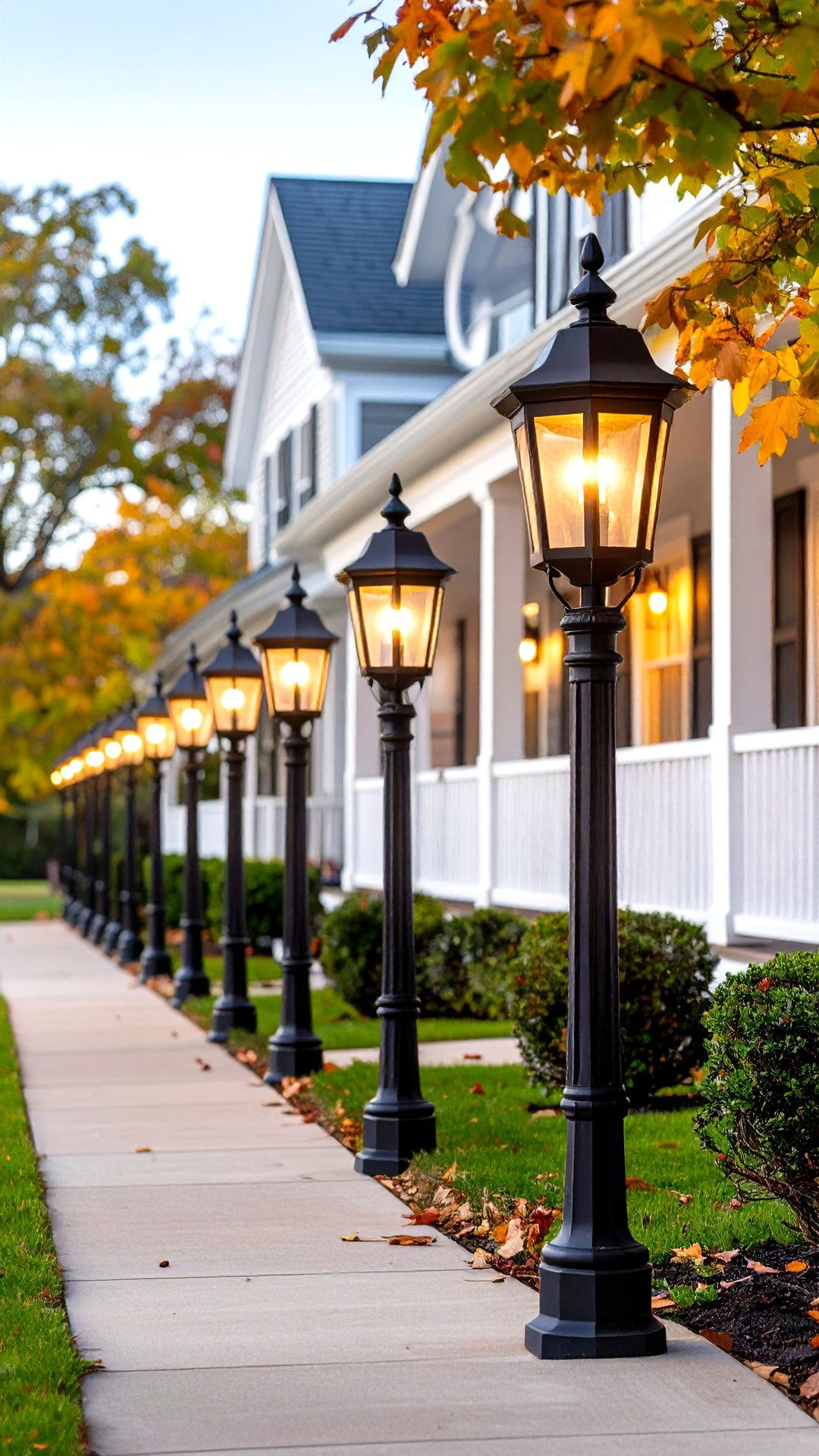 Pathway Post Lanterns Guide Guests After Dark - 25 colonial front porch ideas