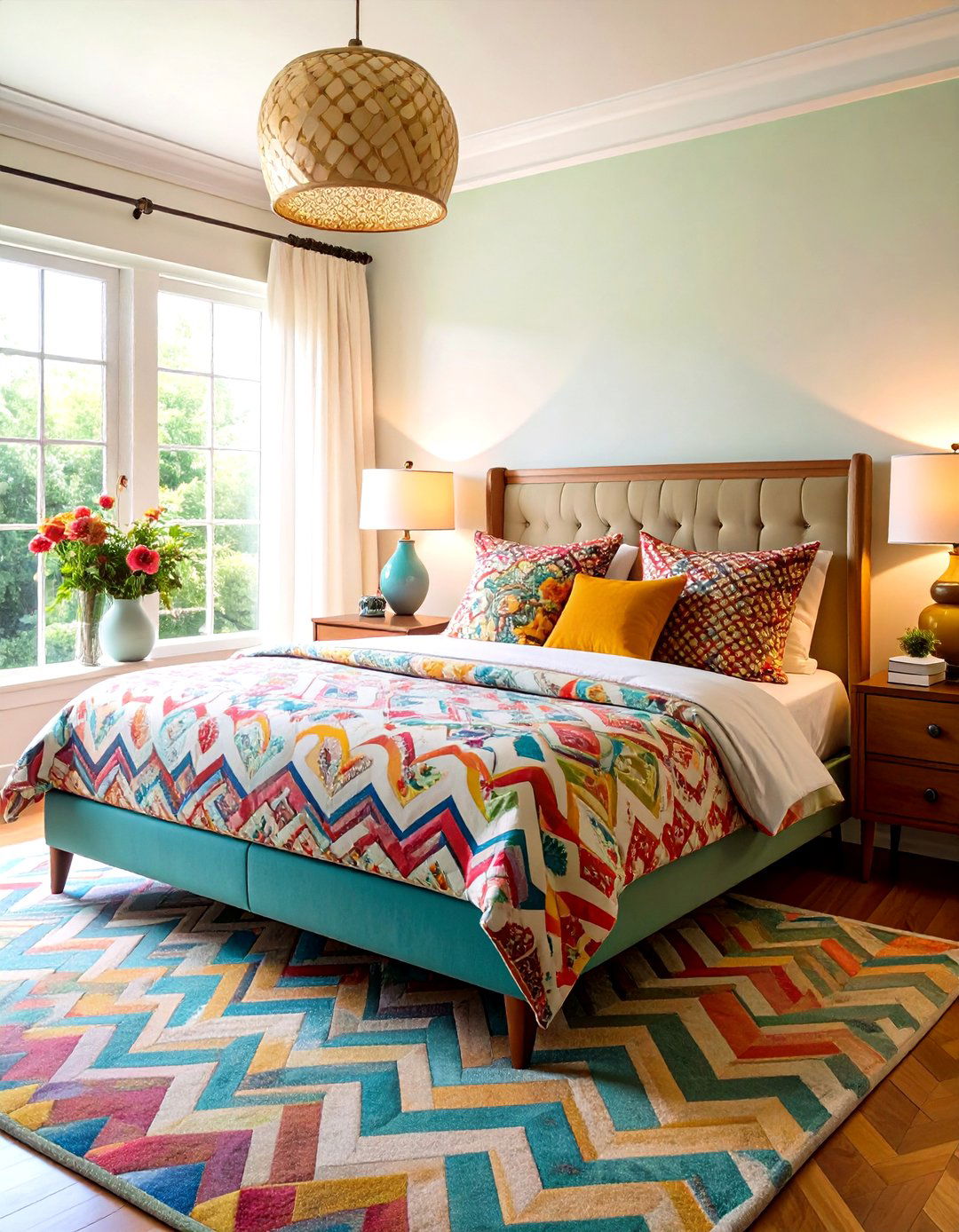 Pattern Layering Mastery in a Cohesive s Bedroom - 25 60s bedroom ideas