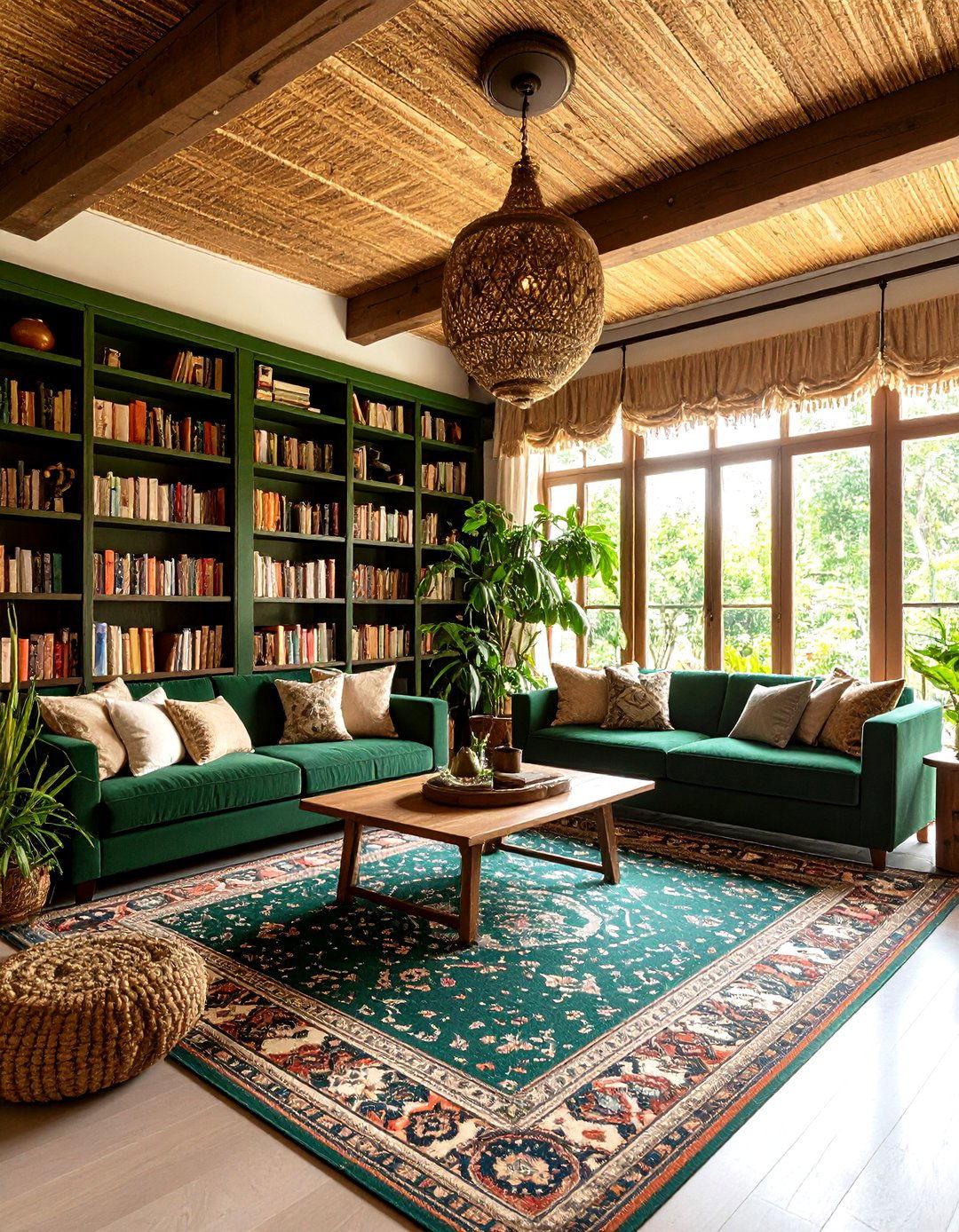 Pattern Rich Emerald Reading Room - 25 dark green home library ideas and inspiration