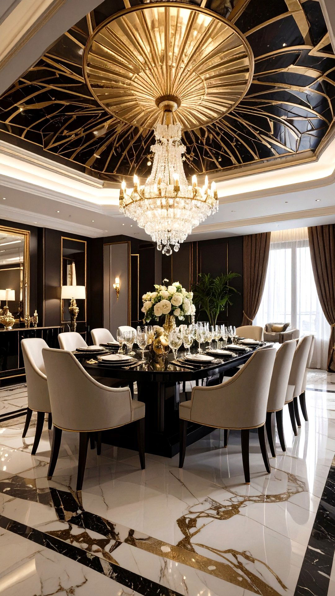 Patterned Ceiling Elevates an Art Deco Dining Room - 25 art deco dining room ideas