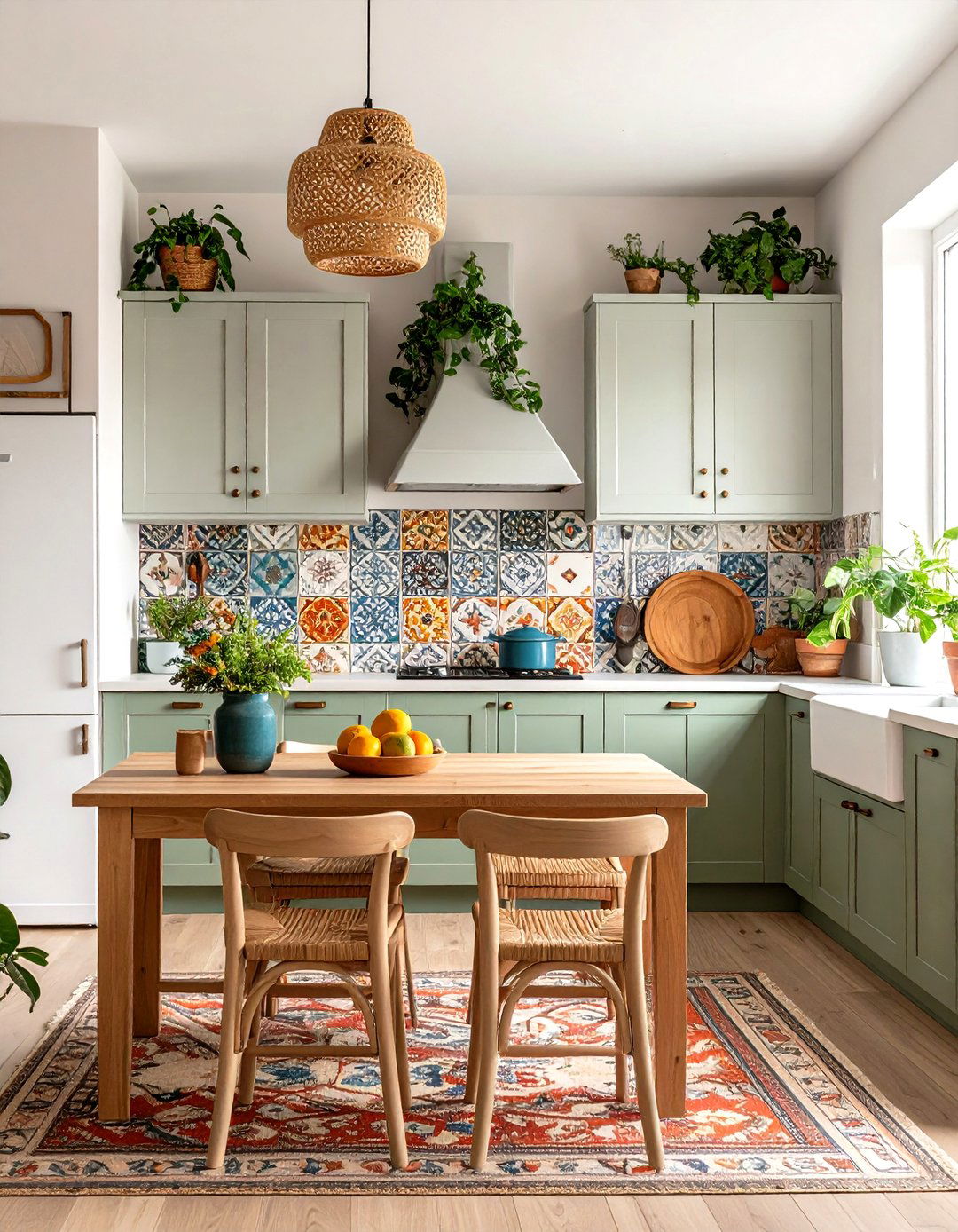 Patterned Cement Tile Sets a Boho Kitchen Backsplash Ablaze - 25 boho kitchen ideas