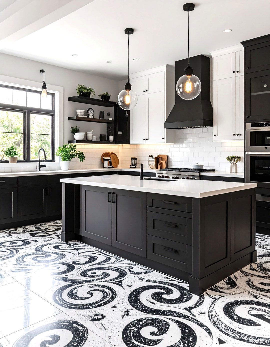 Patterned Cement Tiles Add Artistic Energy - 25 black and white kitchen ideas