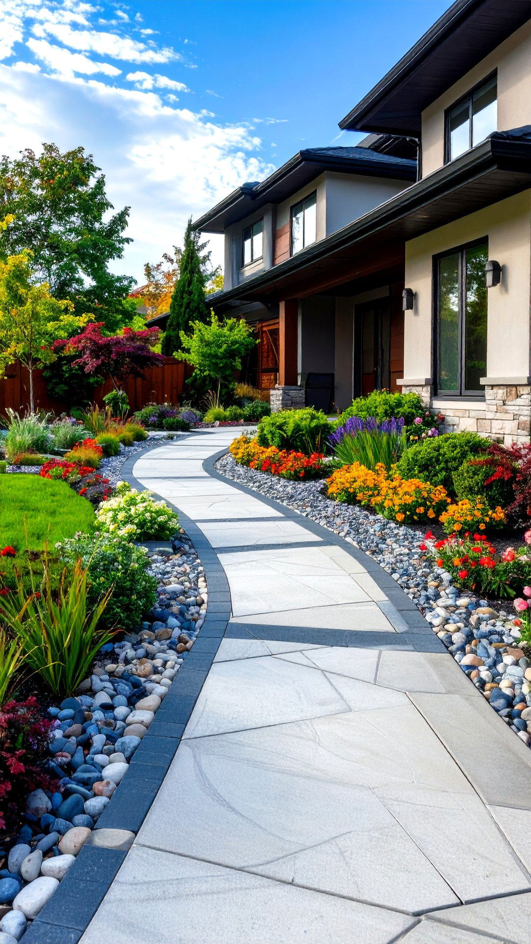 Patterned Concrete Path Sets the Tone for the House Exterior - 25 aesthetic house exterior ideas