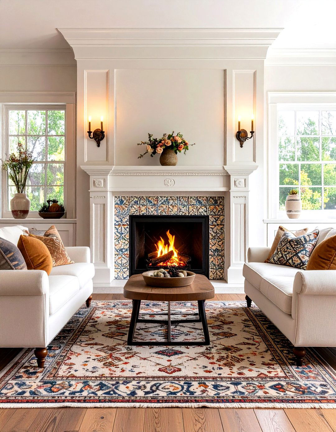 Patterned Encaustic Cement Tile Fireplace Backsplash Makes Folk Art Fresh - 25 fireplace backsplash ideas