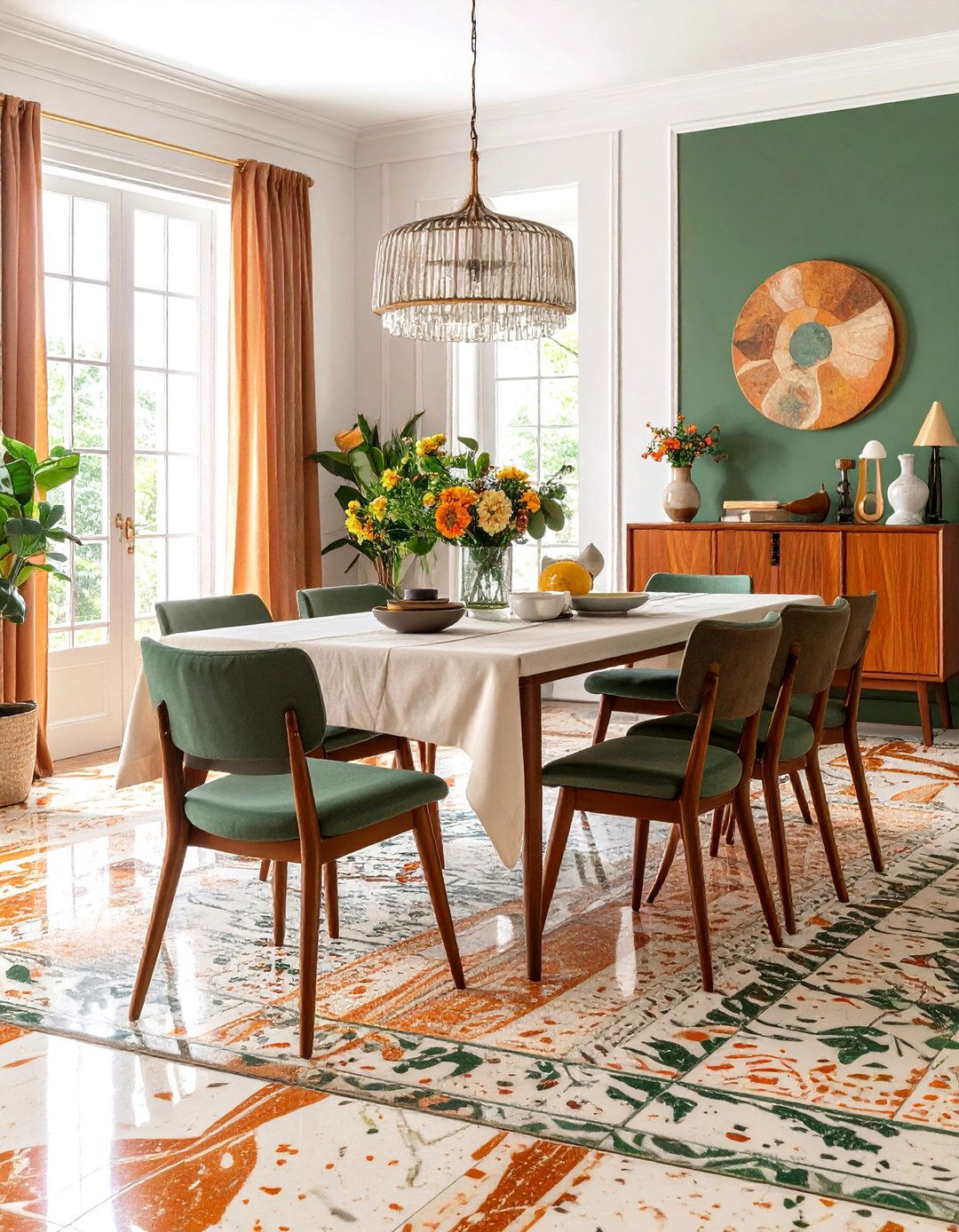 Patterned Linoleum Invites Easy Clean Character - 25 70s dining room design ideas