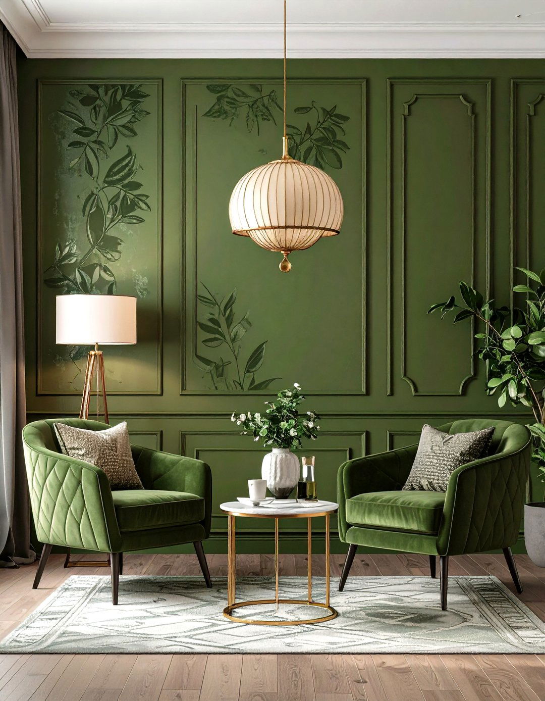 Patterned Olive Green Wallpaper - 25 olive green room ideas