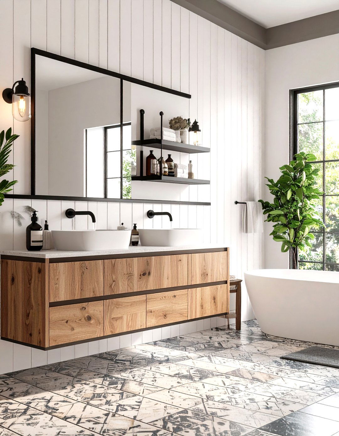 Patterned Tile Bathroom Showcase - 25 bathroom with black fixtures