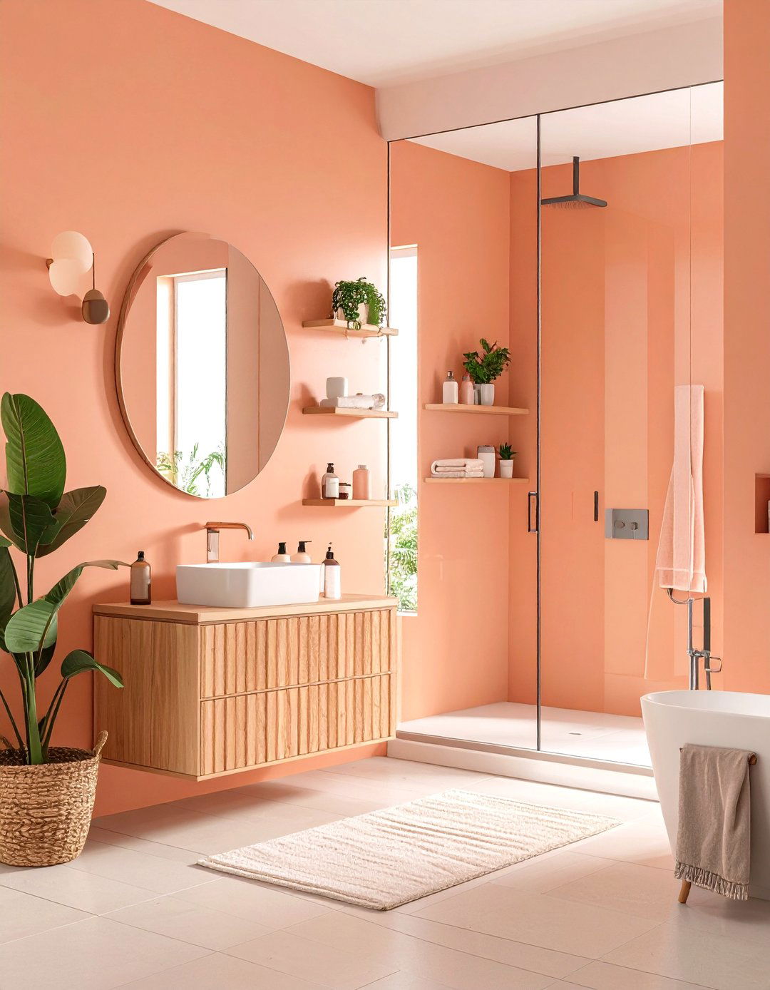 Peach Pastel Orange for Compact Baths - 25 orange bathroom ideas