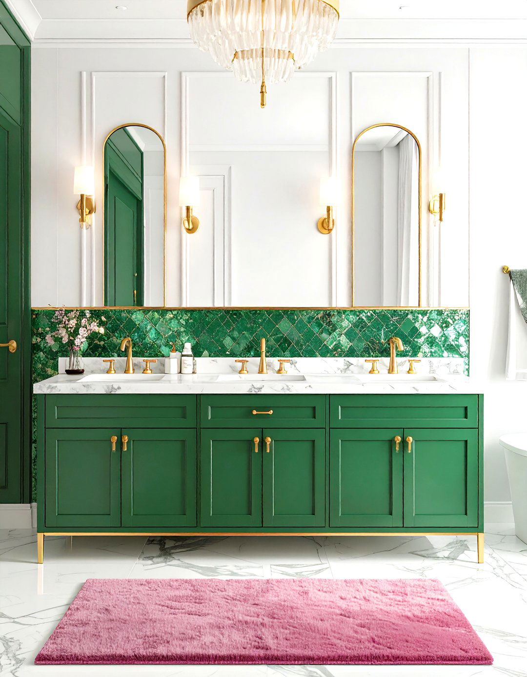 Peacock Green Vanity Bathroom With Gold Accents - 25 bathroom with green vanity