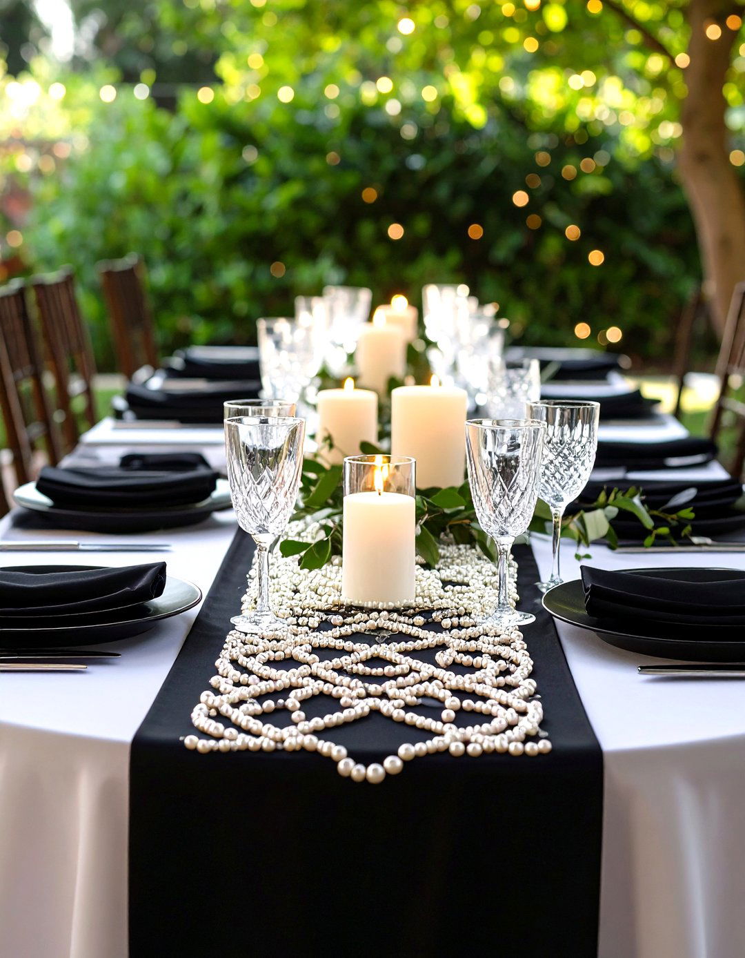 Pearl Embroidered Table Runners Soften Metallic Edges - 25 art deco wedding ideas