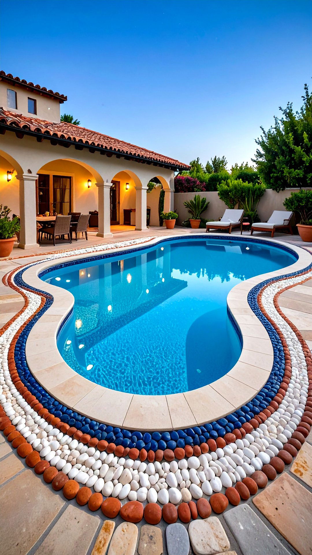 Pebble Mosaic Mediterranean Walkway - 25 above ground pool walkway ideas