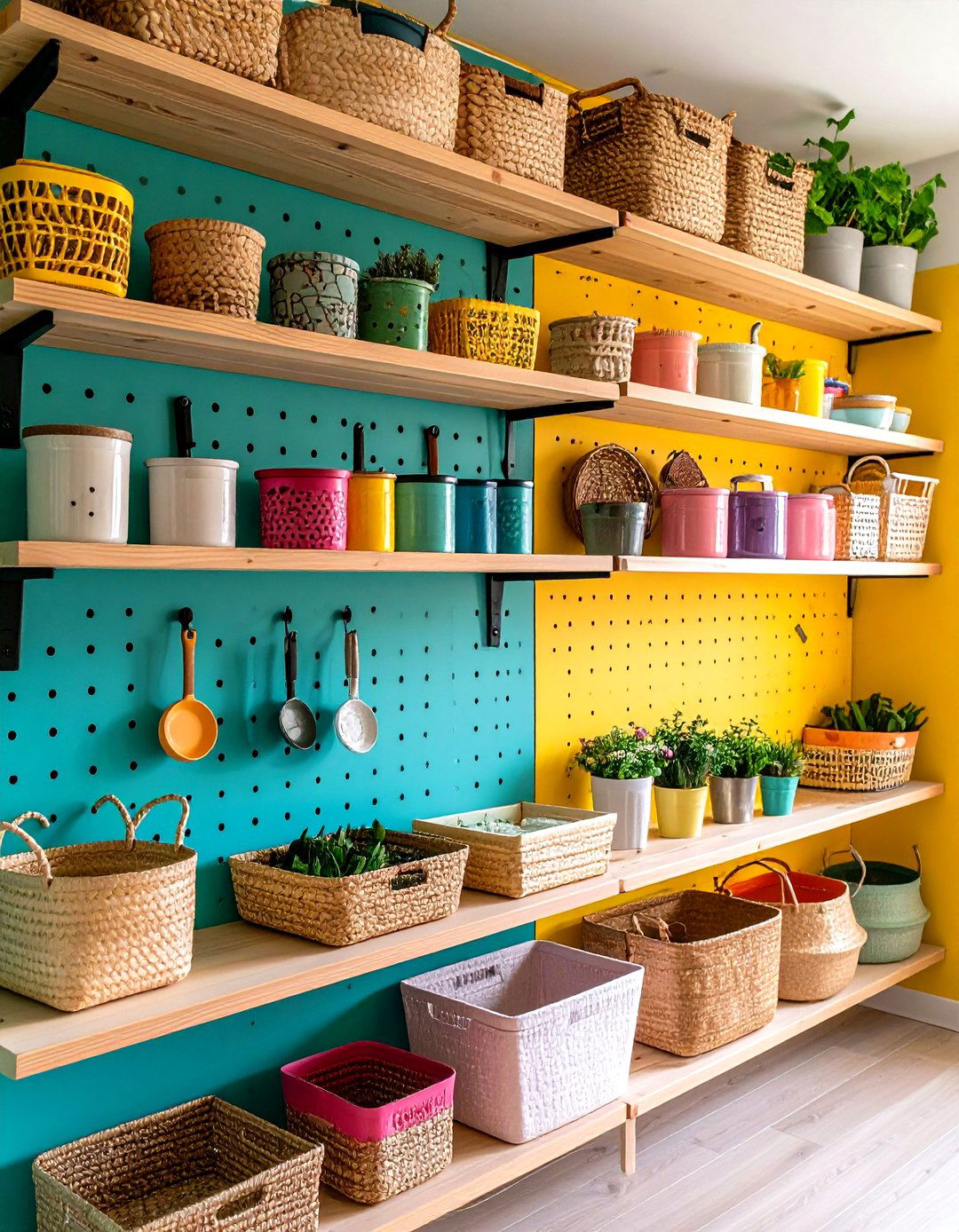 Pegboard Wall Delivers Customizable Shelving Grid - 25 pantry shelving ideas