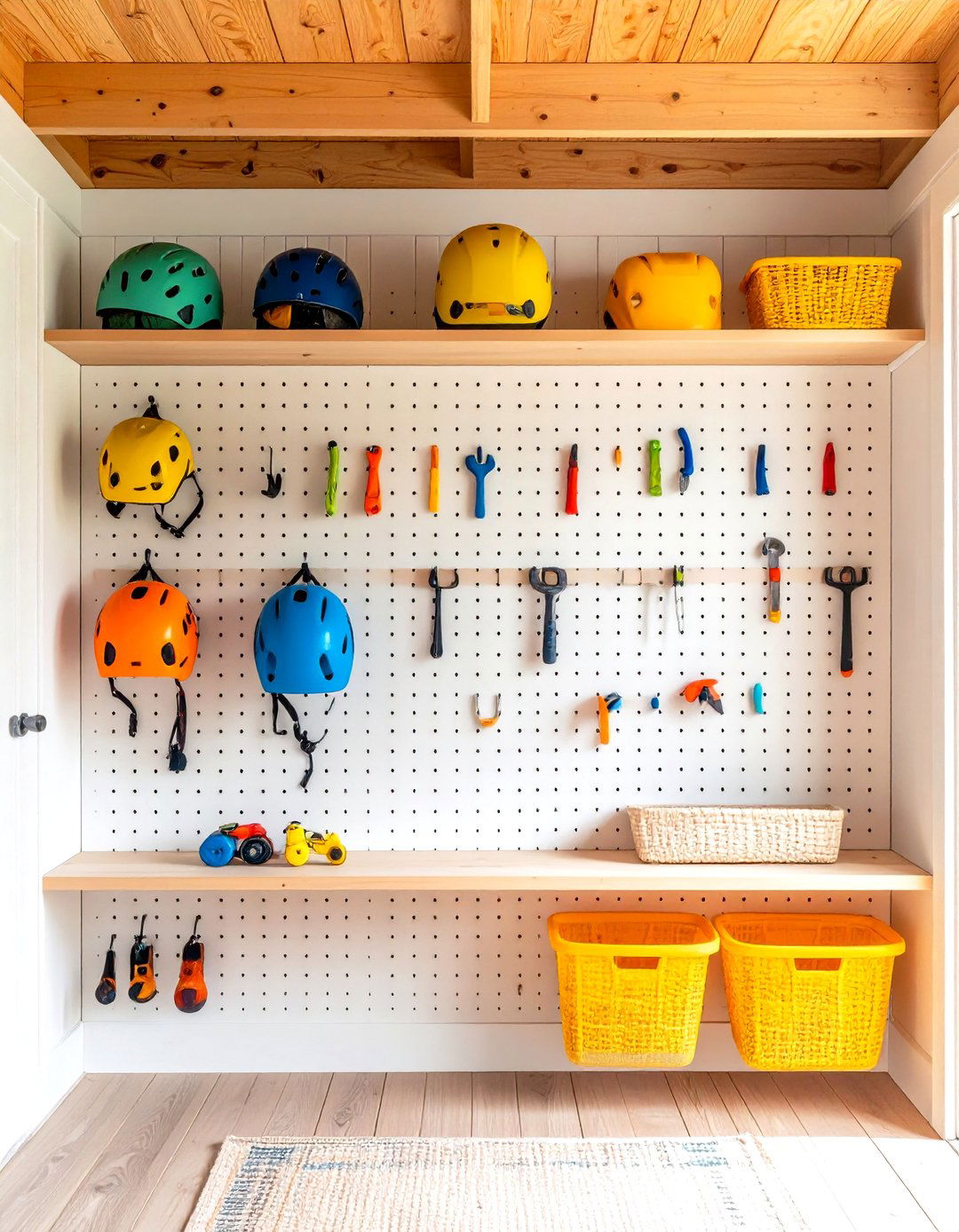 Pegboard Wall Transforms Shed Into Toy Command Center - 25 outdoor toy storage ideas
