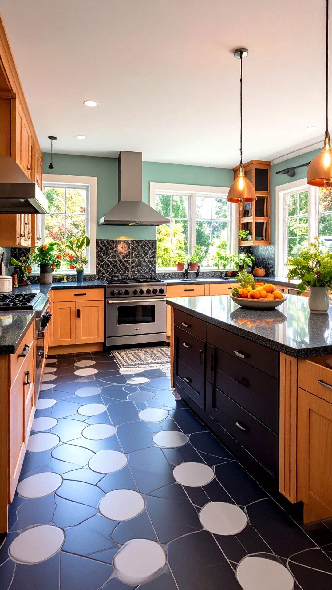 Penny Tile Punch - 25 black floor kitchen ideas